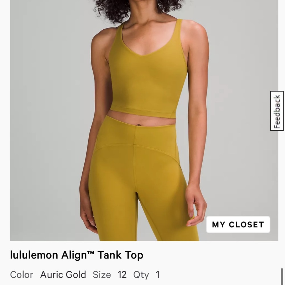 Lululemon Align Cropped Tank Top Size 12, Auric Gold